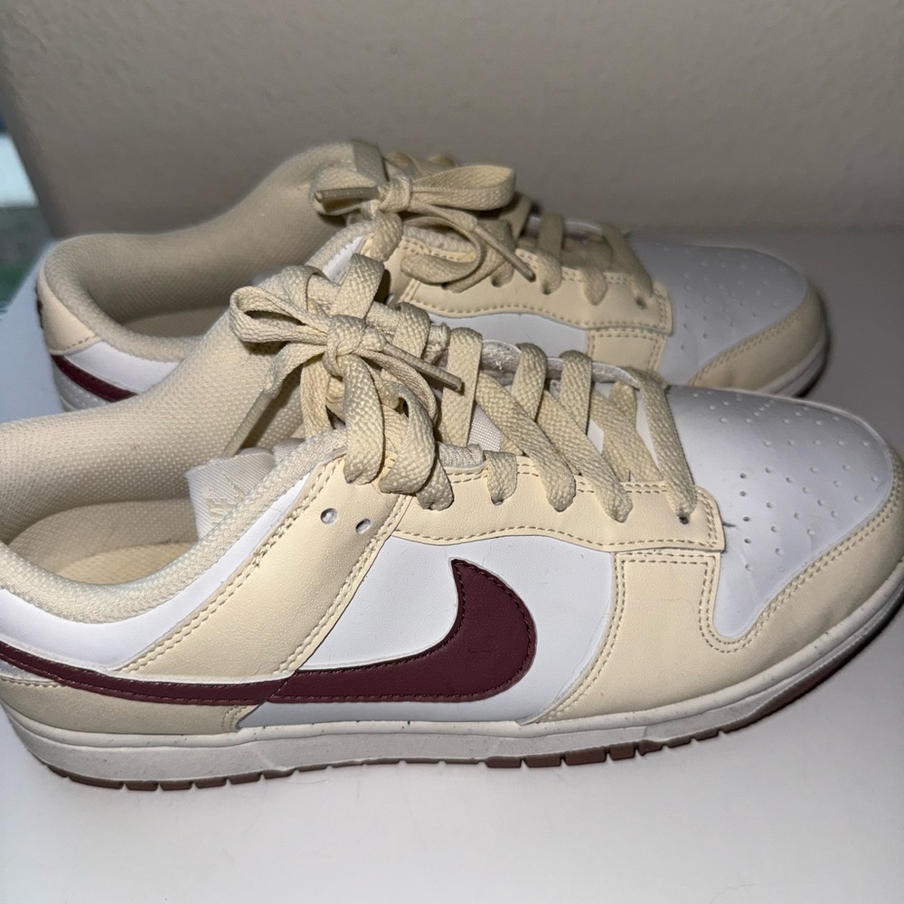 Nike Cream and White Sneakers with Maroon Swoosh